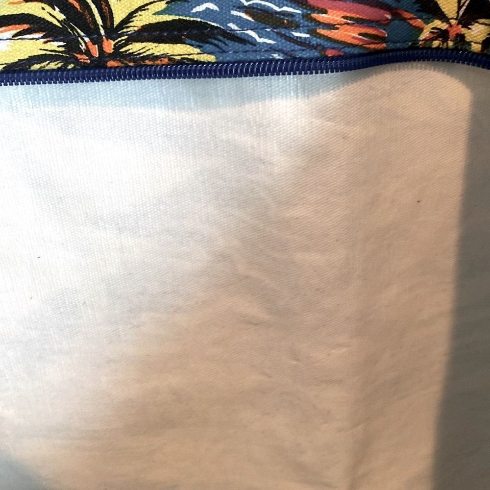 Beach Tote Tropical Print sz XL Vacation Zipper Cotton Lined Attached Pouch - Picture 4 of 7